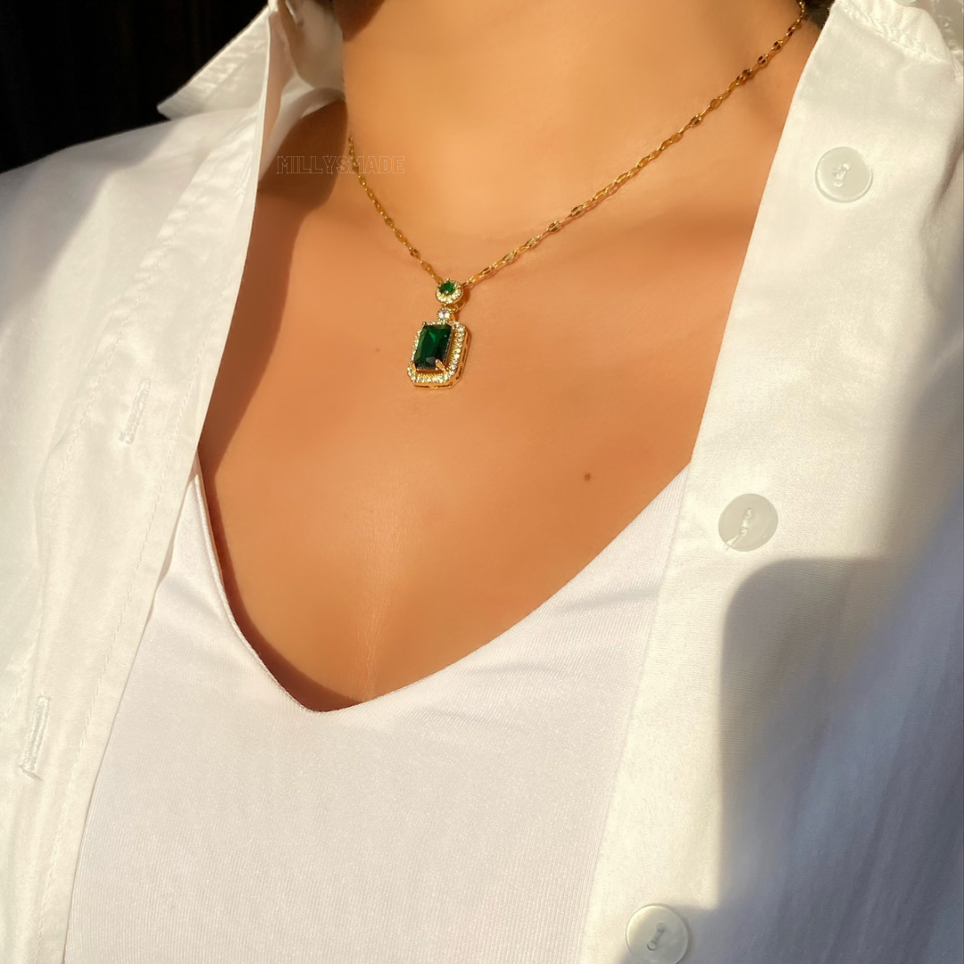 Emerald stainless steel necklace