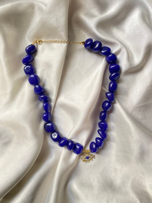 Evil eye blue agate necklace